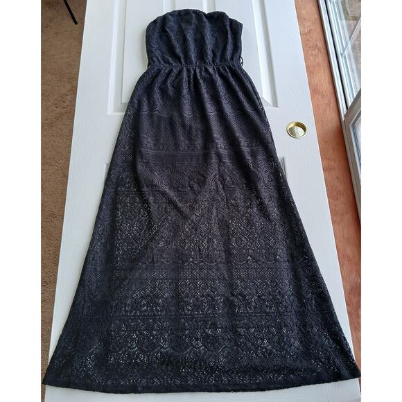 No Comment Dresses & Skirts - No Comment Black Lace Strapless Maxi Dress M boho goth repaired lined